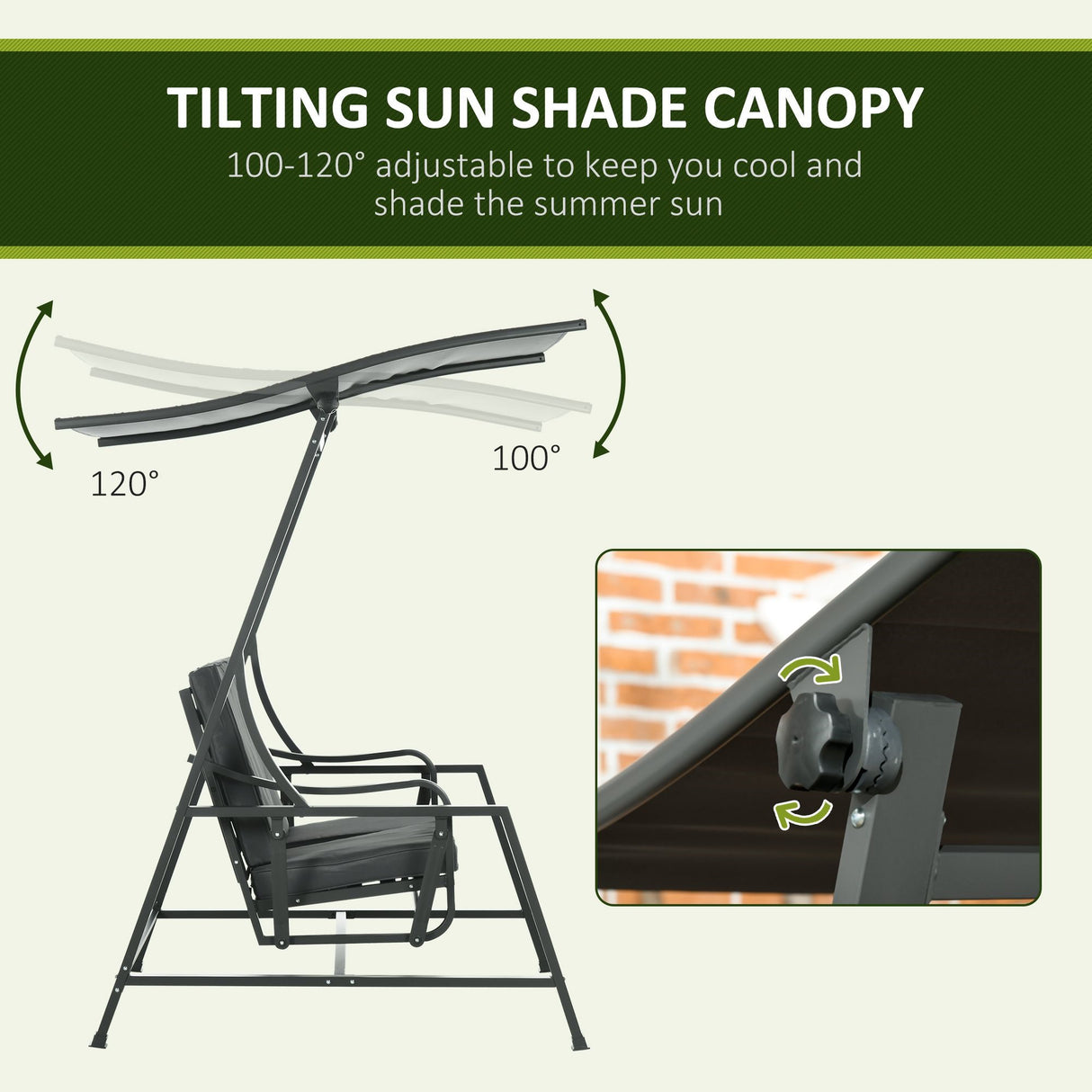 easycomfort dondolo da giardino 2 posti in acciaio con tettuccio inclinabile e cuscini 148x129x172 cm