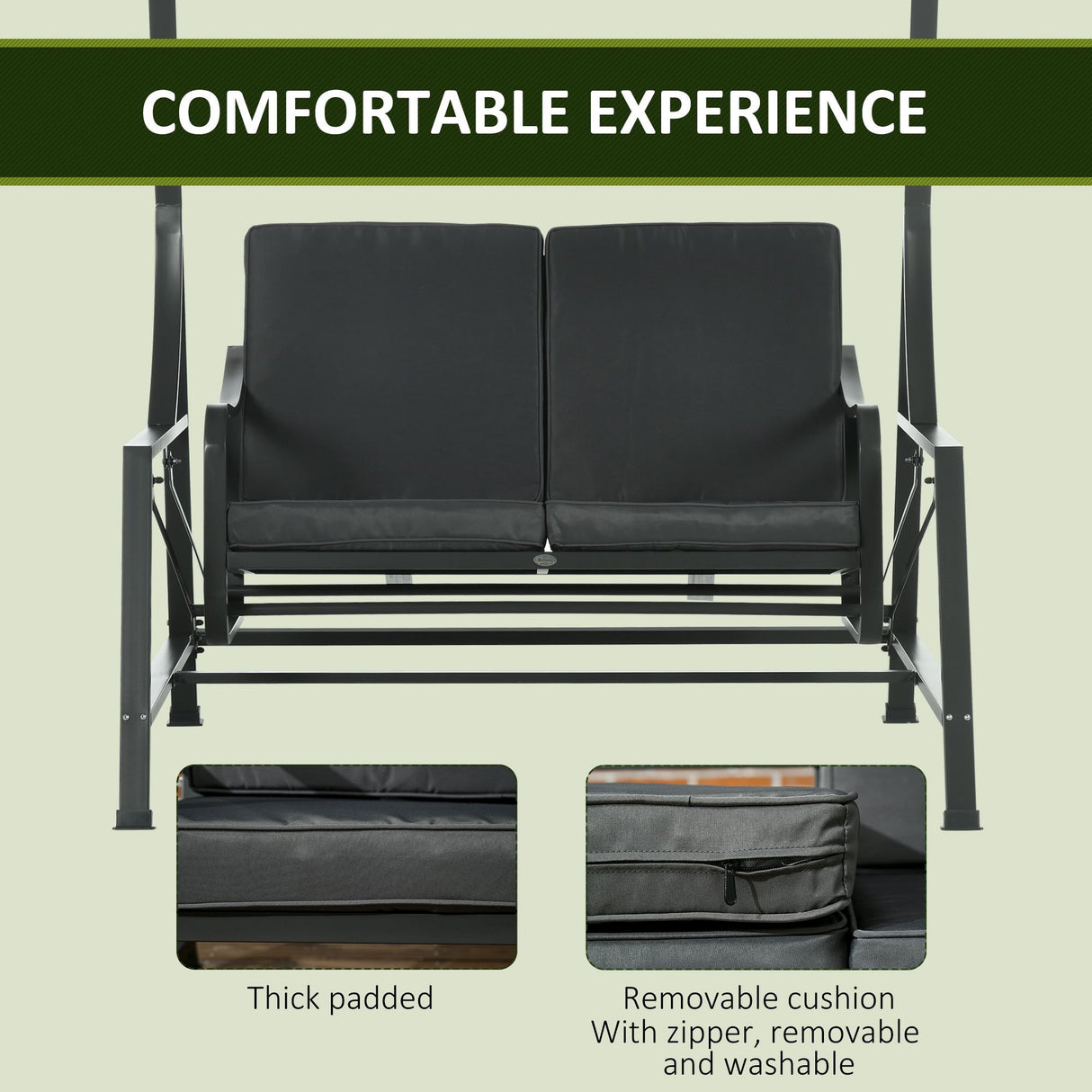 easycomfort dondolo da giardino 2 posti in acciaio con tettuccio inclinabile e cuscini 148x129x172 cm