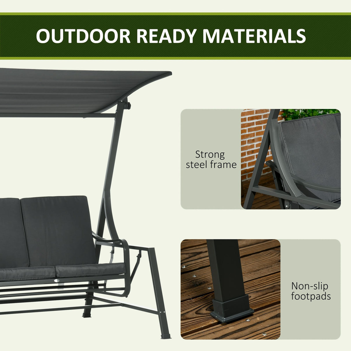 easycomfort dondolo da giardino 2 posti in acciaio con tettuccio inclinabile e cuscini 148x129x172 cm