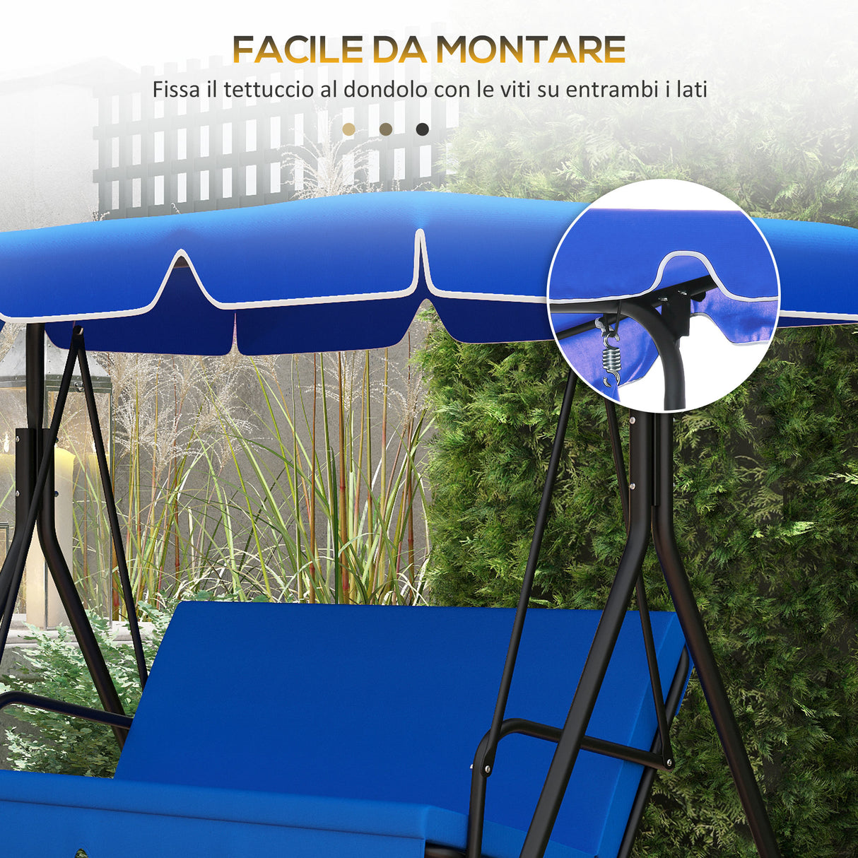 easycomfort tettuccio di ricambio per dondolo in poliestere con protezione uv50+ 192x144cm blu