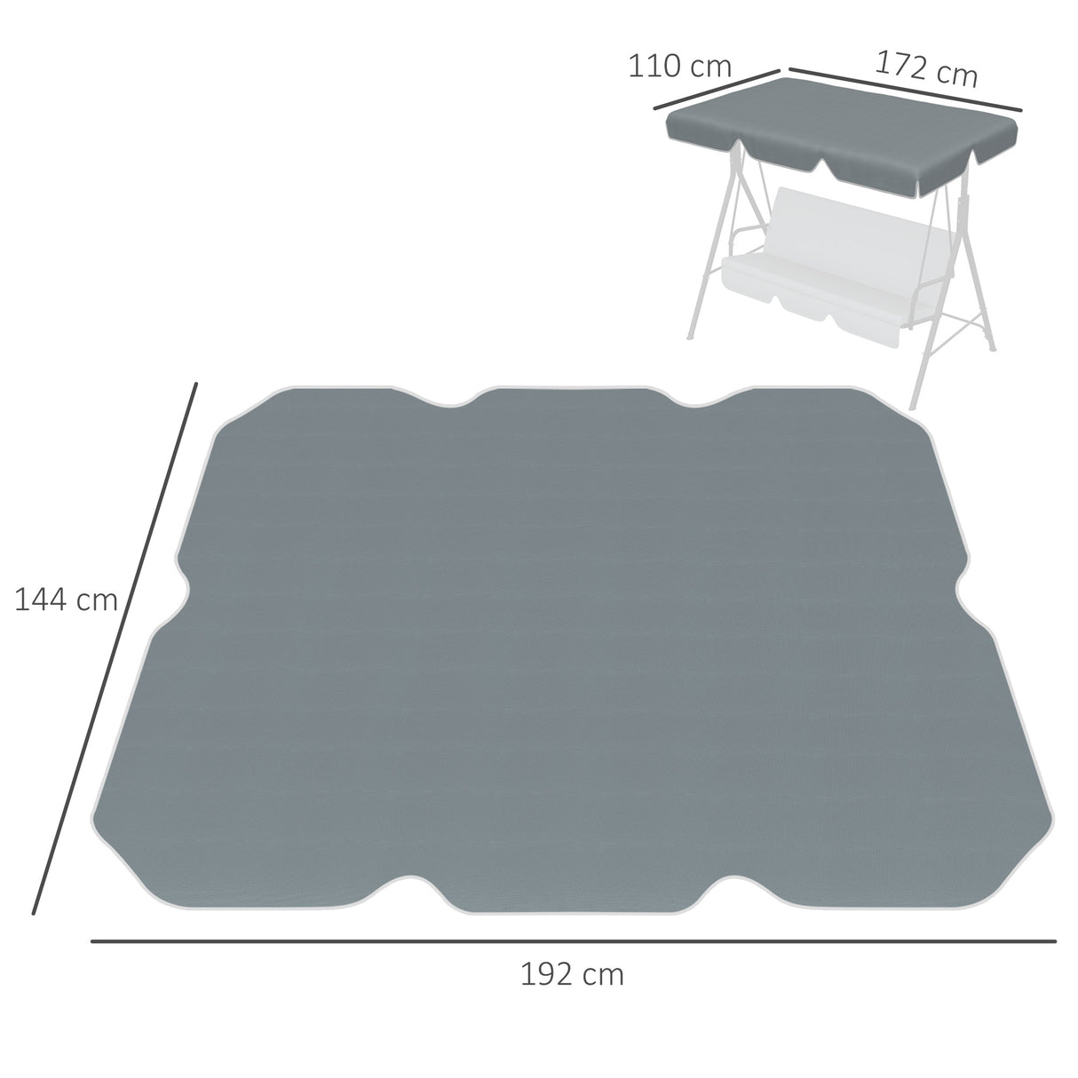 easycomfort tettuccio di ricambio per dondolo in poliestere con protezione uv50+ 192x144cm grigio scuro