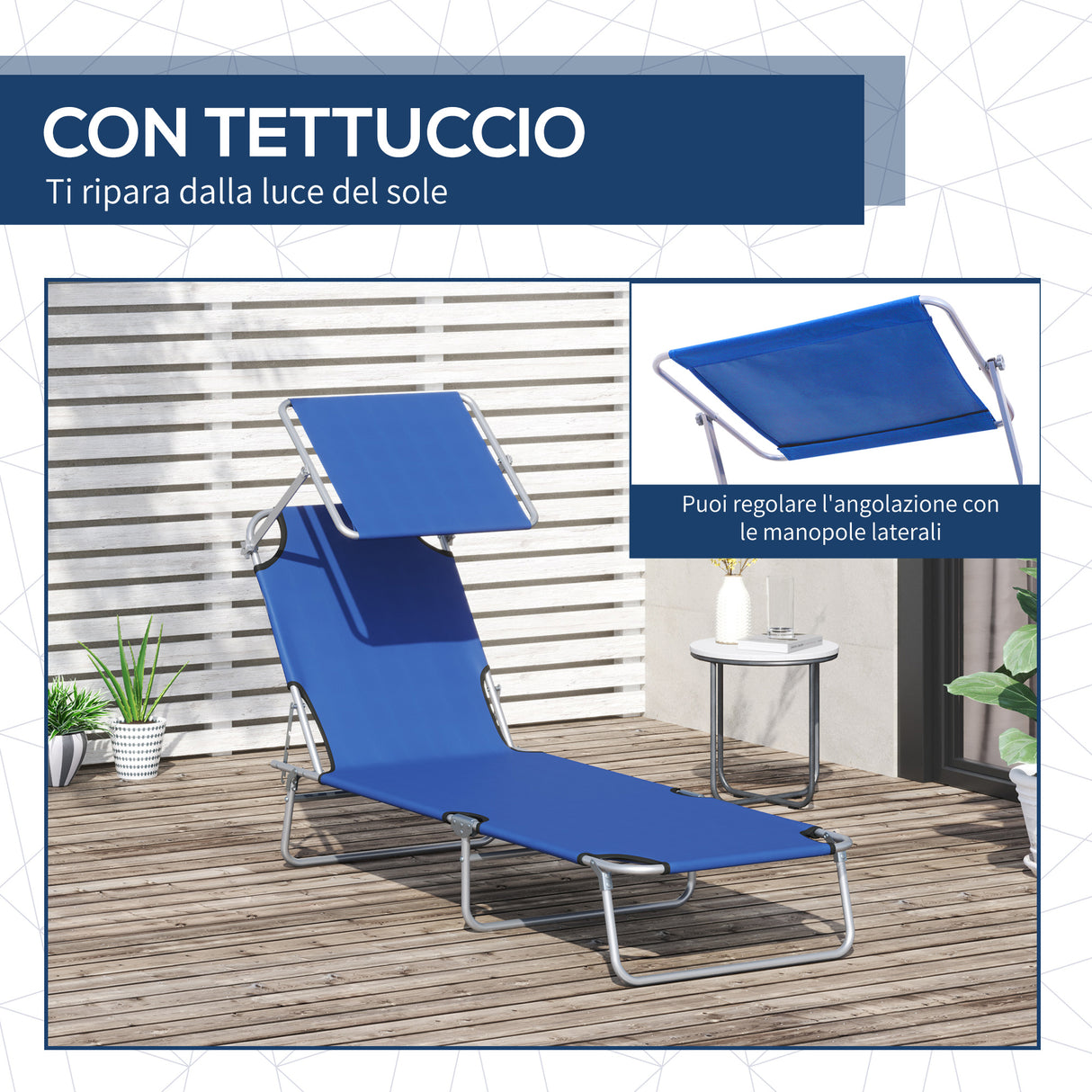 easycomfort easycomfort lettino prendisole da giardino sdraio pieghevole con tettuccio blu