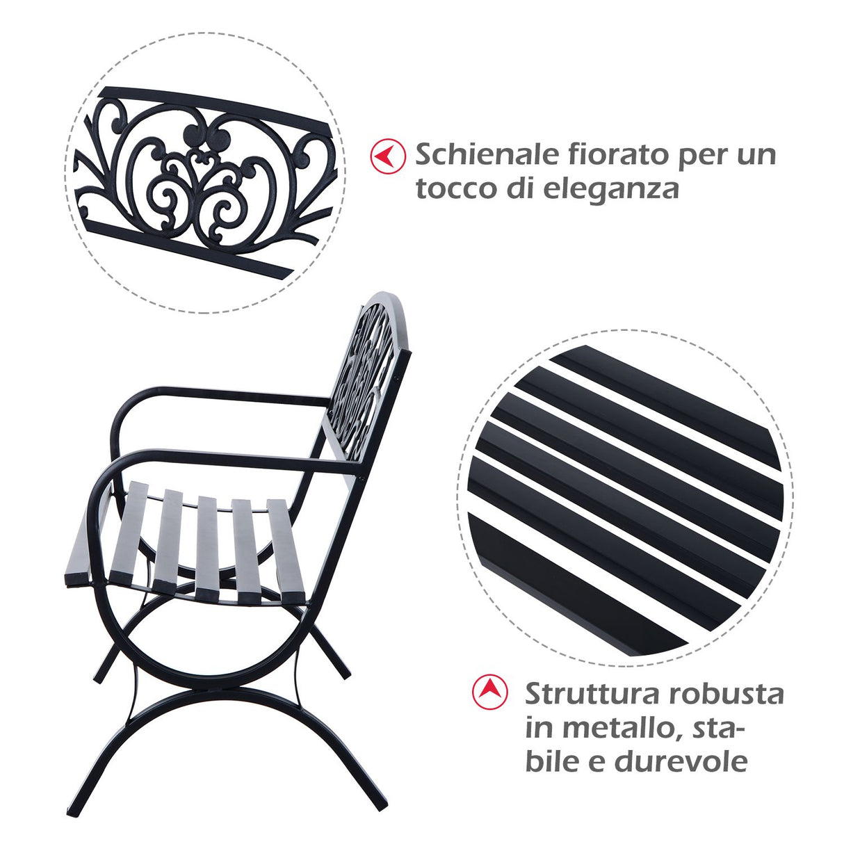 easycomfort easycomfort panchina da esterno in ghisa lavorata nero 127x60x85cm