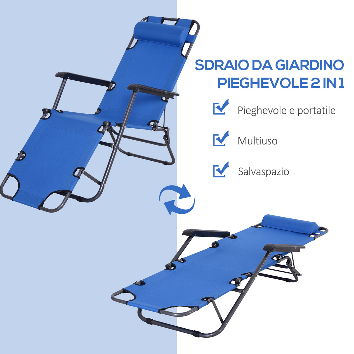 easycomfort lettino sdraio pieghevole e richiudibile da giardino in tessuto oxford 135x60x89cm blu