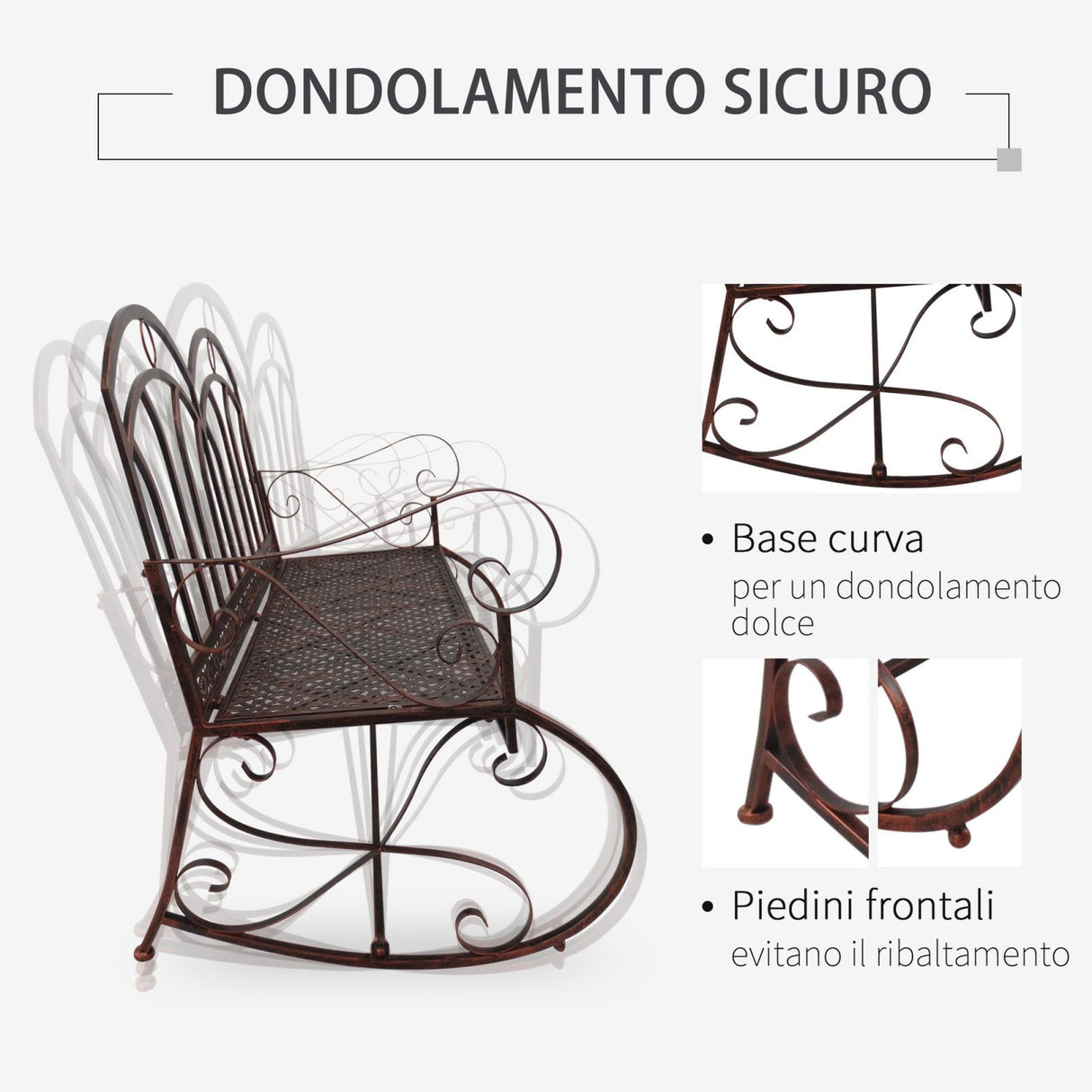easycomfort easycomfort panchina a dondolo da giardino in metallo a 2 posti con braccioli 104x75x95.5cm colore bronzo