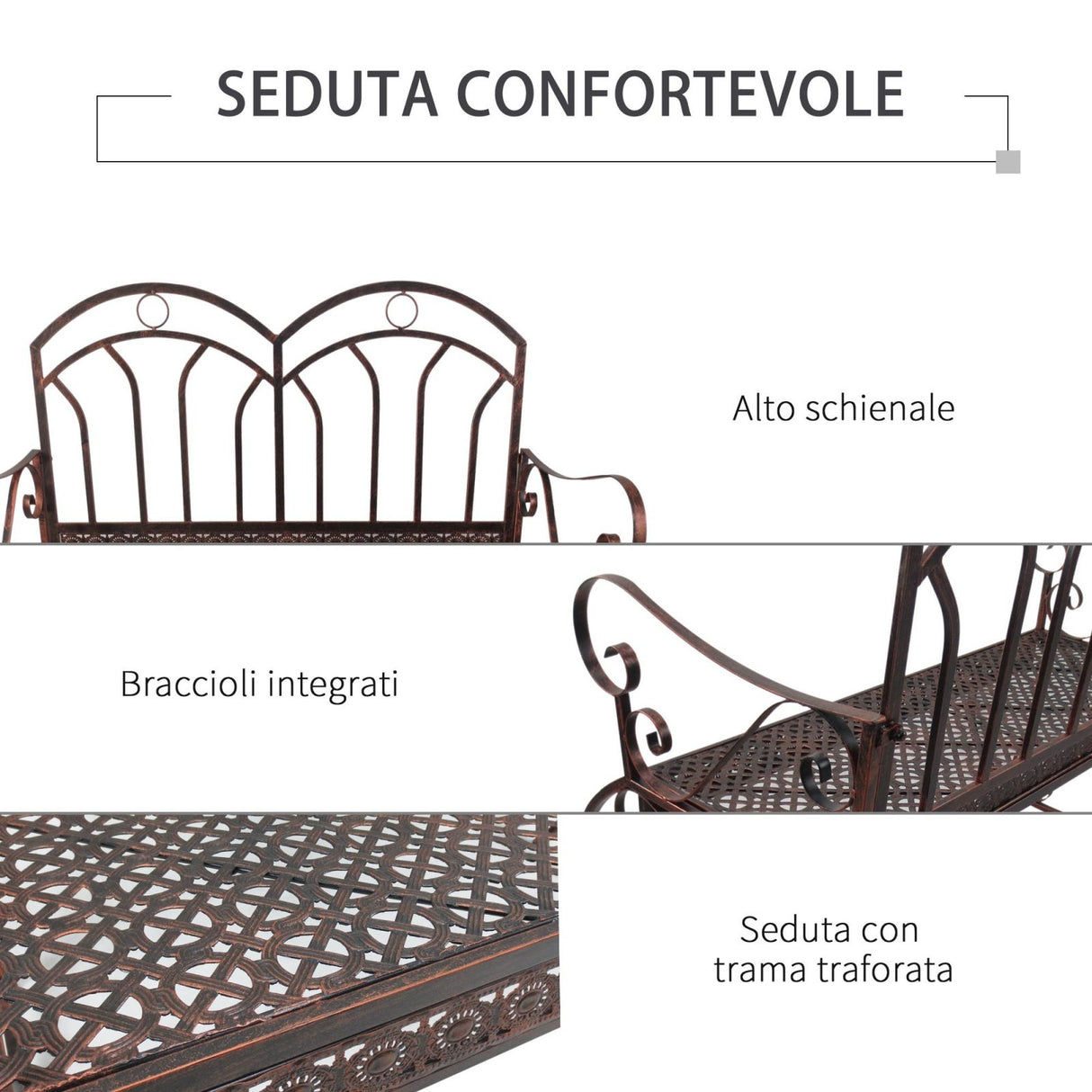 easycomfort easycomfort panchina a dondolo da giardino in metallo a 2 posti con braccioli 104x75x95.5cm colore bronzo