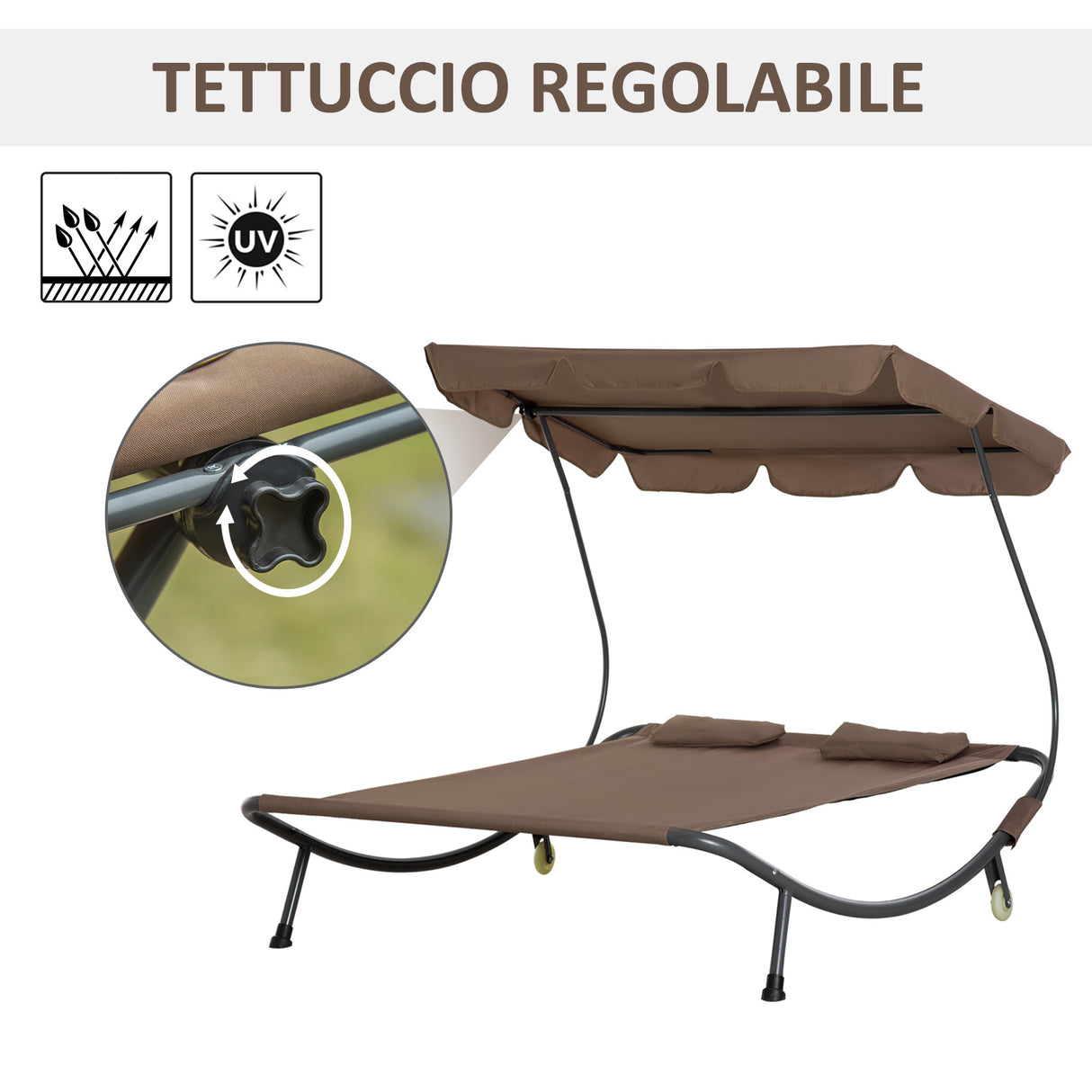 easycomfort easycomfort lettino matrimoniale 2 posti parasole regolabile da esterno e giardino 200x175 x134cm marrone