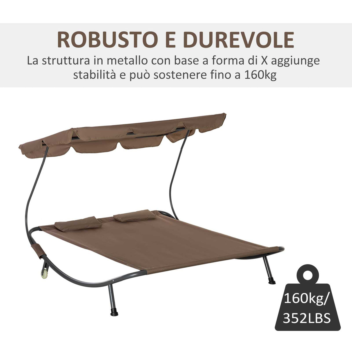 easycomfort easycomfort lettino matrimoniale 2 posti parasole regolabile da esterno e giardino 200x175 x134cm marrone