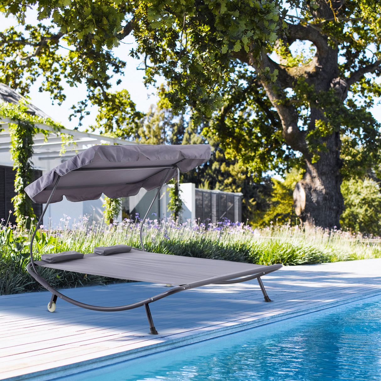 easycomfort easycomfort lettino sdraio prendisole matrimoniale con tettuccio regolabile grigio