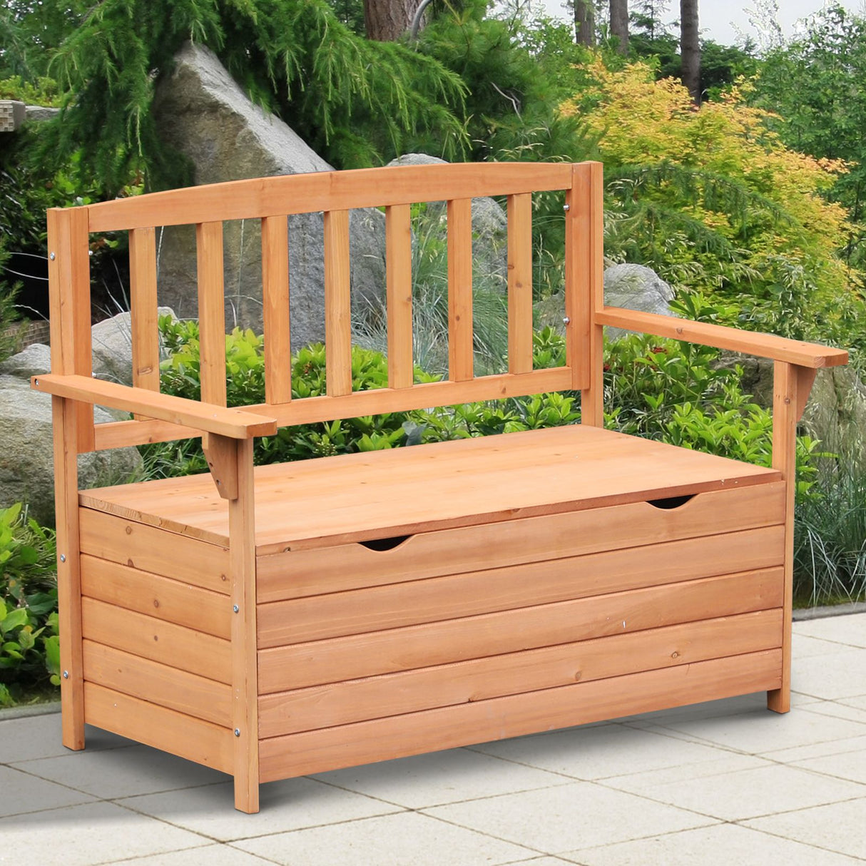 easycomfort easycomfort panchina in legno da giardino 2 posti con vano contenitore 112x58x84 cm