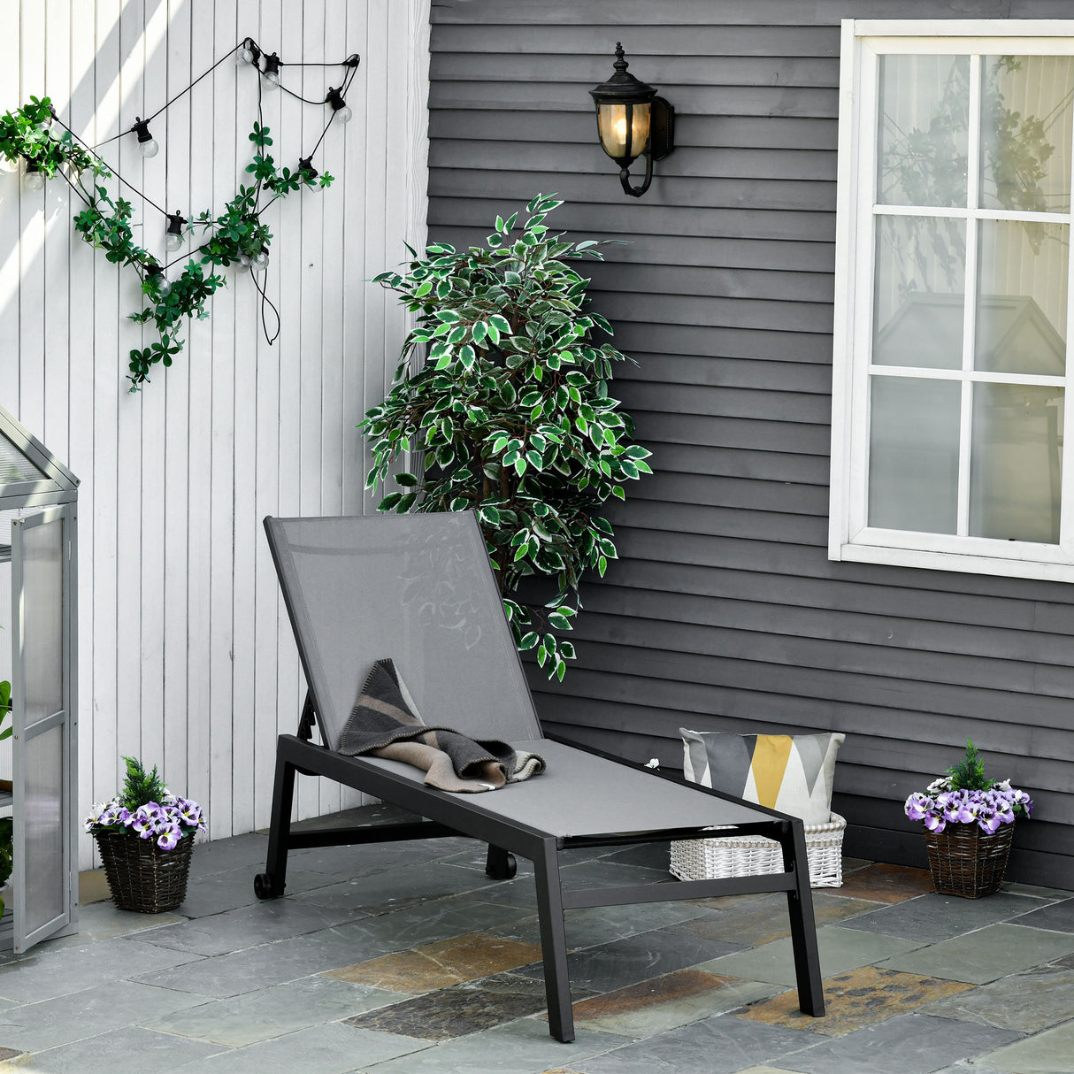 easycomfort lettino sdraio prendisole pieghevole con materassino in textilene grigio