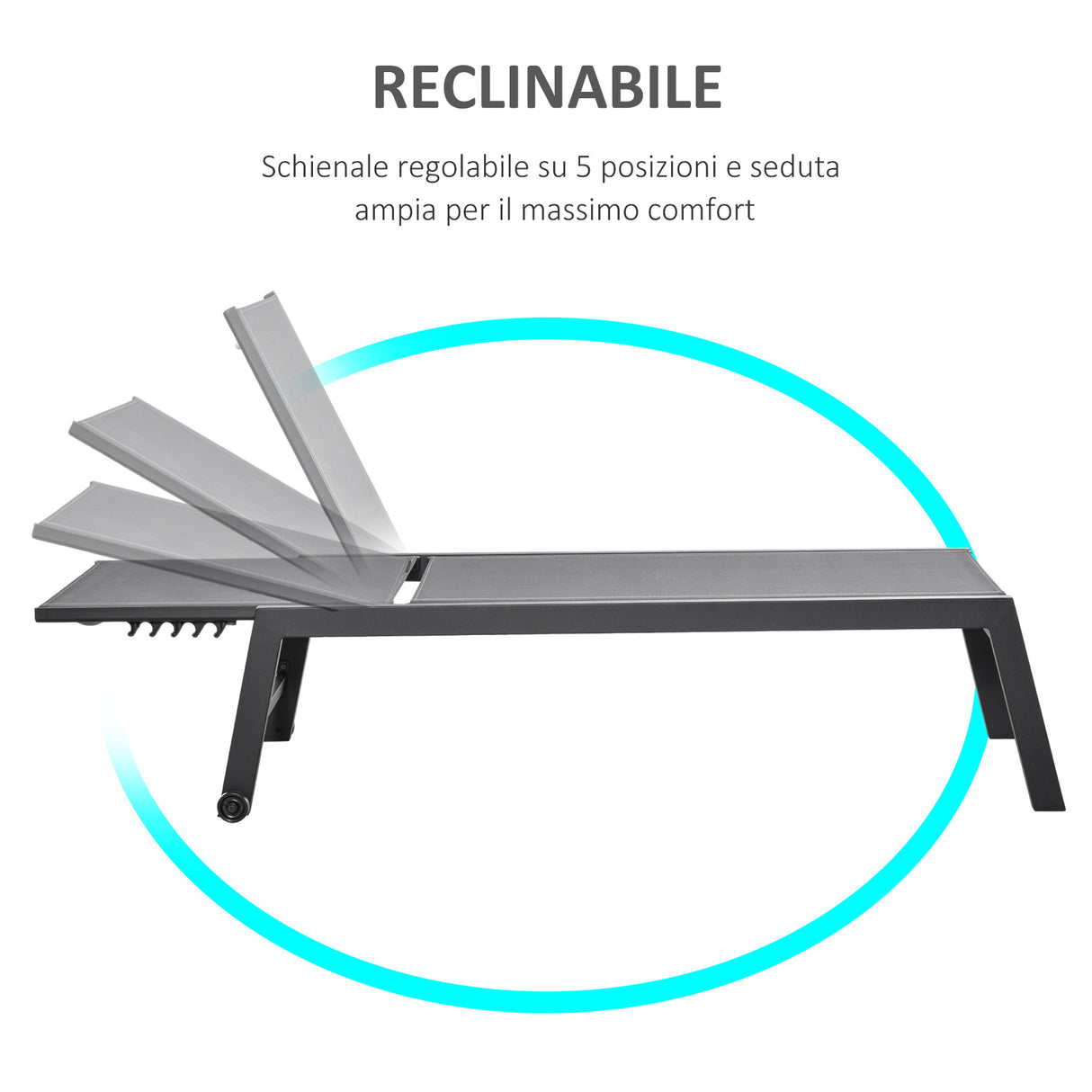 easycomfort lettino sdraio prendisole pieghevole con materassino in textilene grigio