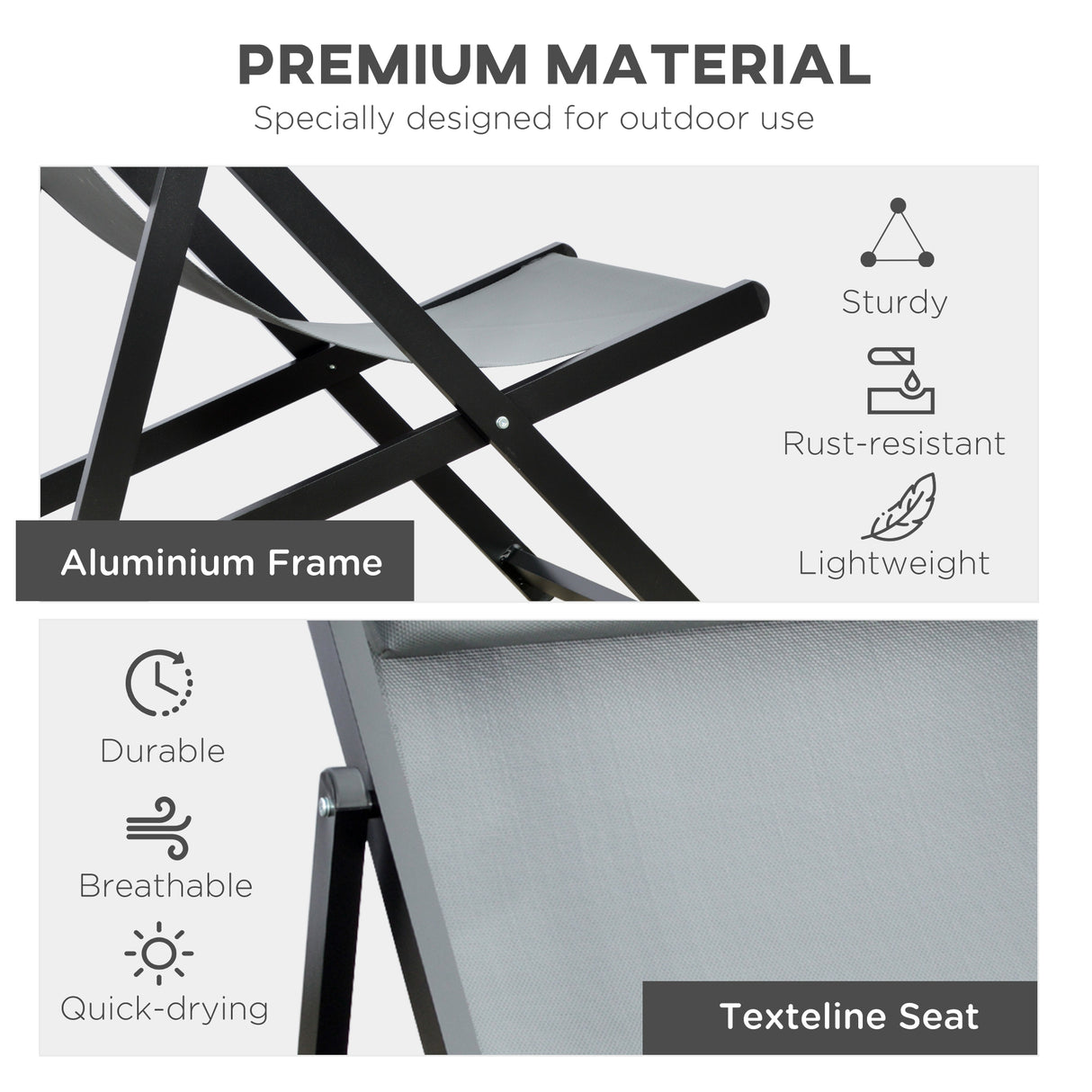 easycomfort easycomfort set 2 sedie poltrona sdraio da esterni pieghevoli e reclinabili in alluminio grigio 96 5 x 58 x 91 5cm