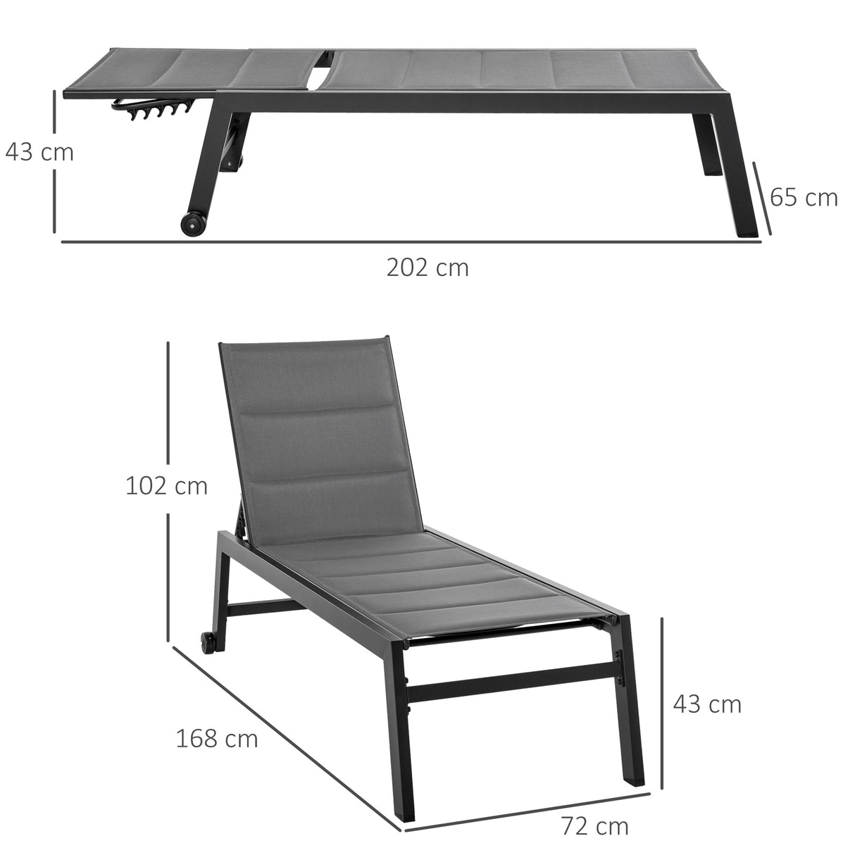 easycomfort easycomfort sdraio da giardino reclinabile su 5 livelli rivestimento imbottito alluminio e textilene grigio