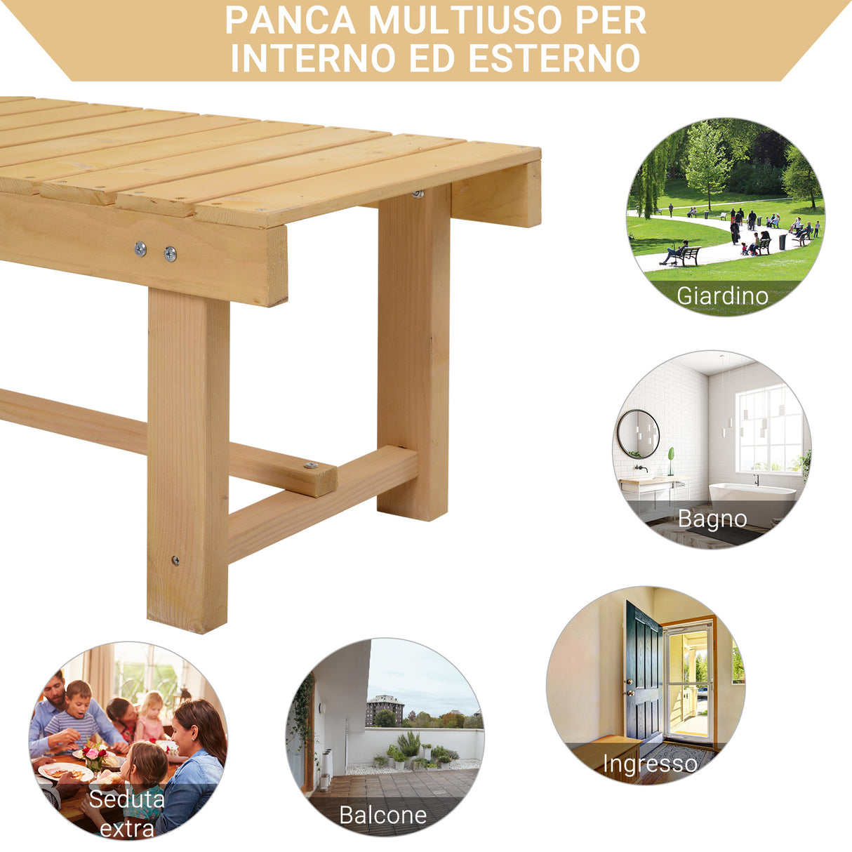 easycomfort easycomfort panchina da esterni impermeabile 2 posti in legno di abete 110x38x35cm