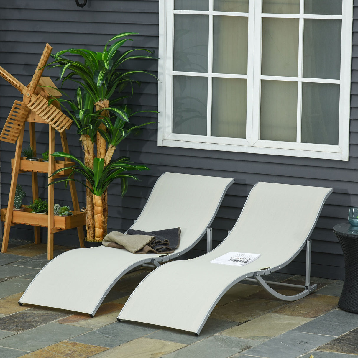 easycomfort easycomfort set 2 sdraio da giardino pieghevoli lettino prendisole in alluminio e textilene beige 61x165x63cm