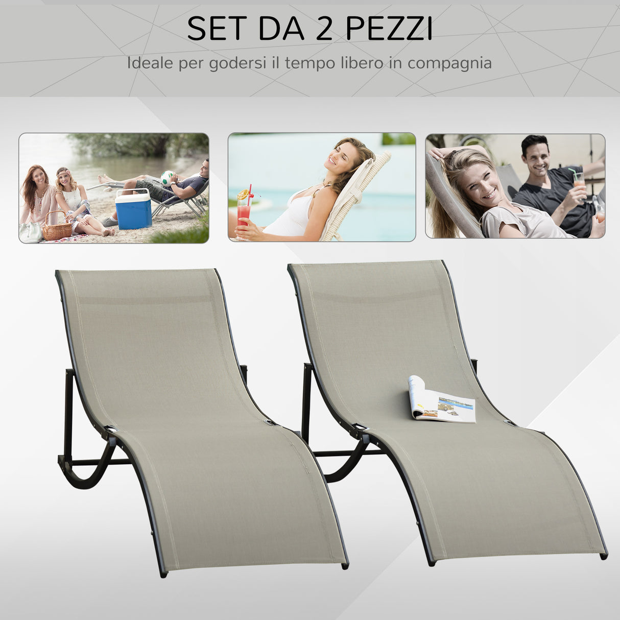 easycomfort set 2 sdraio da giardino pieghevoli lettino prendisole in alluminio e textilene 61x165x63cm 33147