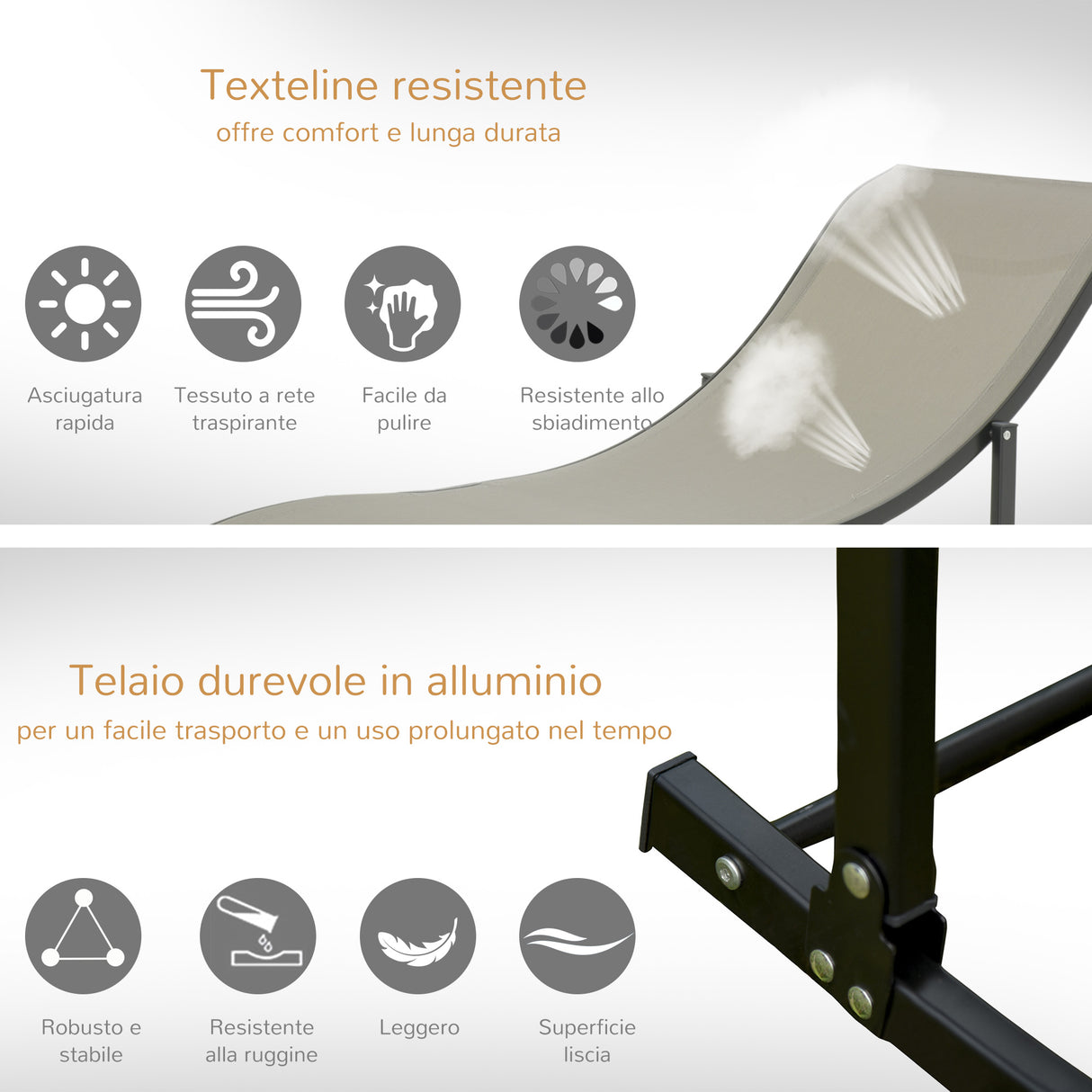 easycomfort set 2 sdraio da giardino pieghevoli lettino prendisole in alluminio e textilene 61x165x63cm 33147