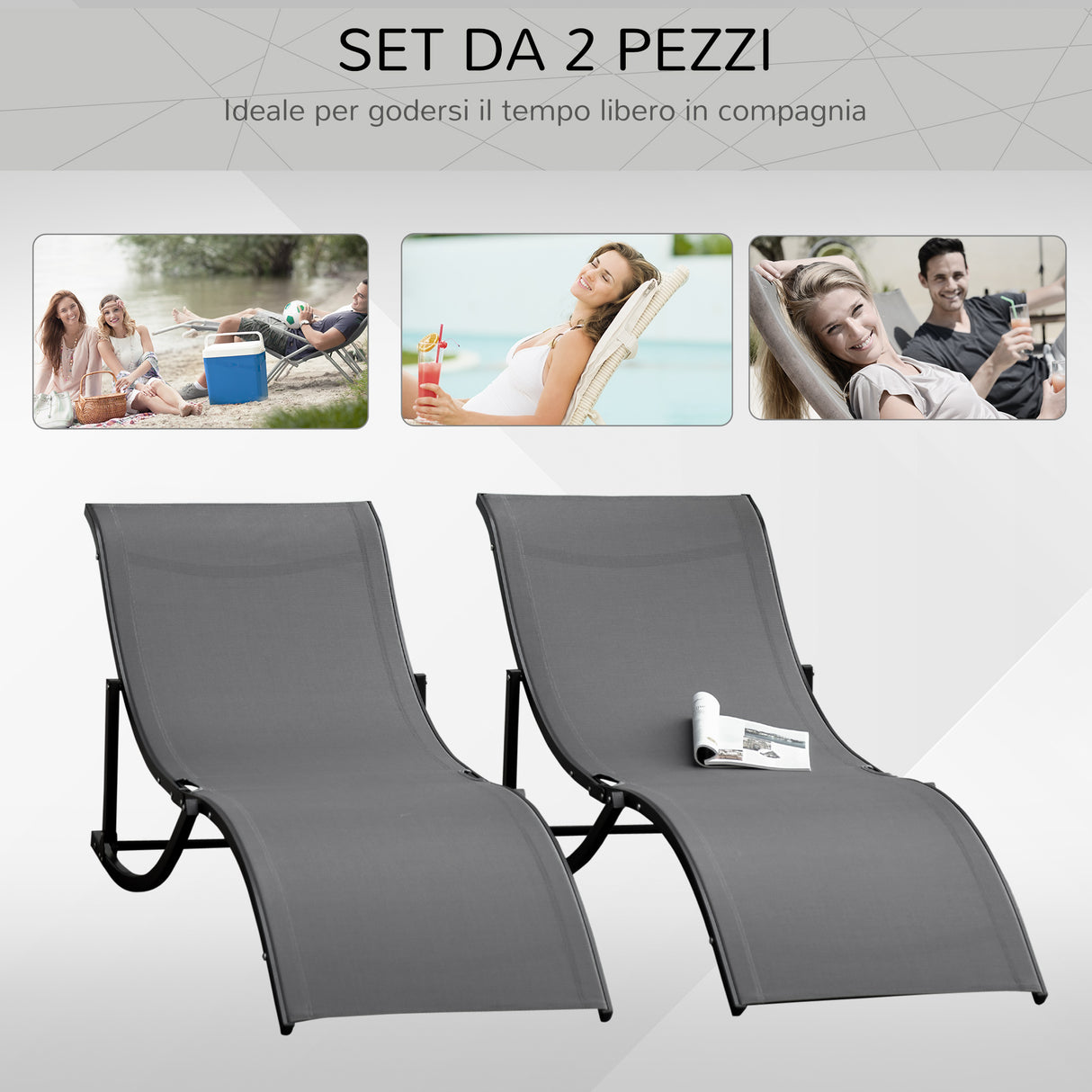 easycomfort set 2 sdraio da giardino pieghevoli lettino prendisole in alluminio e textilene 61x165x63cm