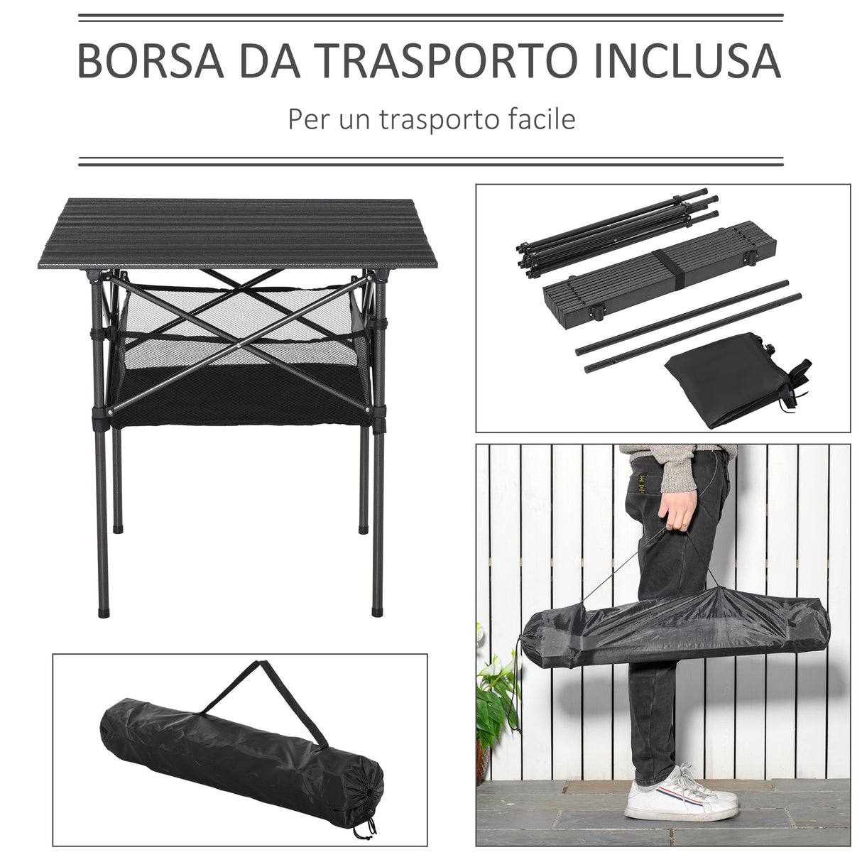 easycomfort easycomfort tavolo da campeggio pieghevole e arrotolabile con borsa da viaggio nera