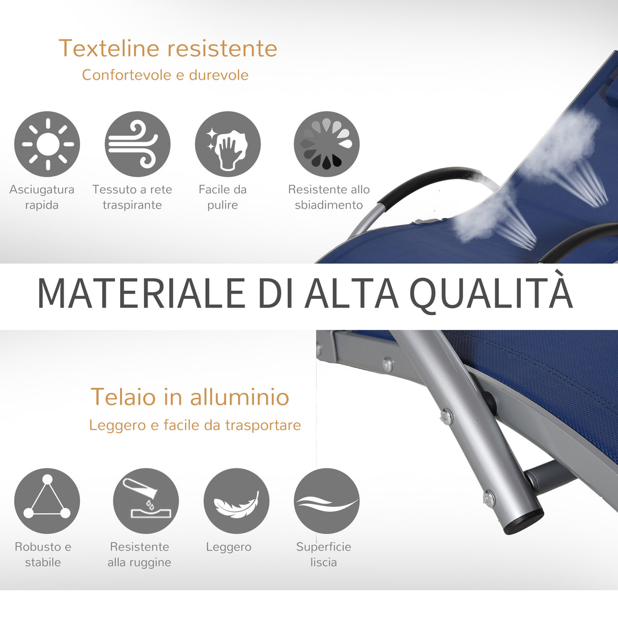 easycomfort easycomfort lettino prendisole in alluminio sedia sdraio da giardino in textilene con poggiatesta rimovibile