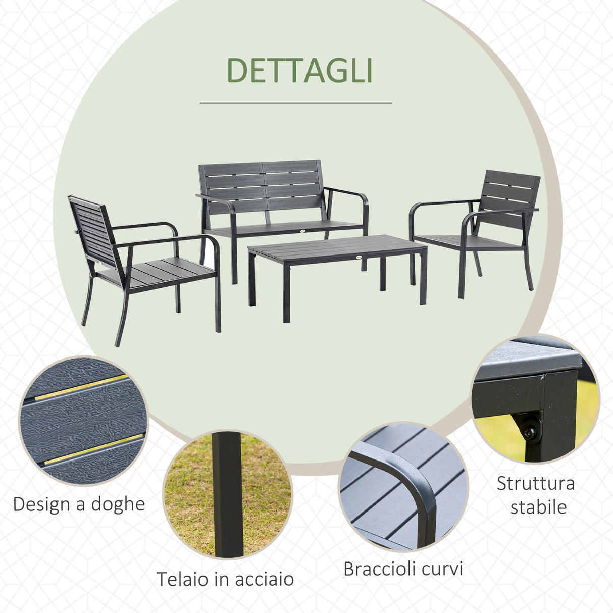 easycomfort set salotto da giardino da 4 pezzi con panchina a 2 posti 2 poltrone e tavolino caffe