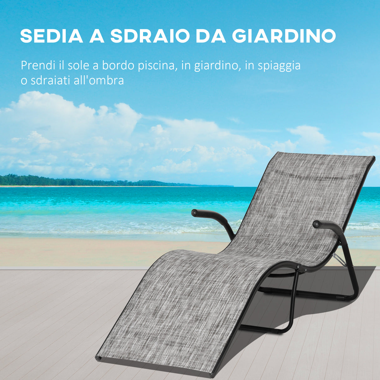 easycomfort easycomfort lettino prendisole pieghevole ergonomico da esterno in metallo e tessuto a rete 170x62x68cm grigio