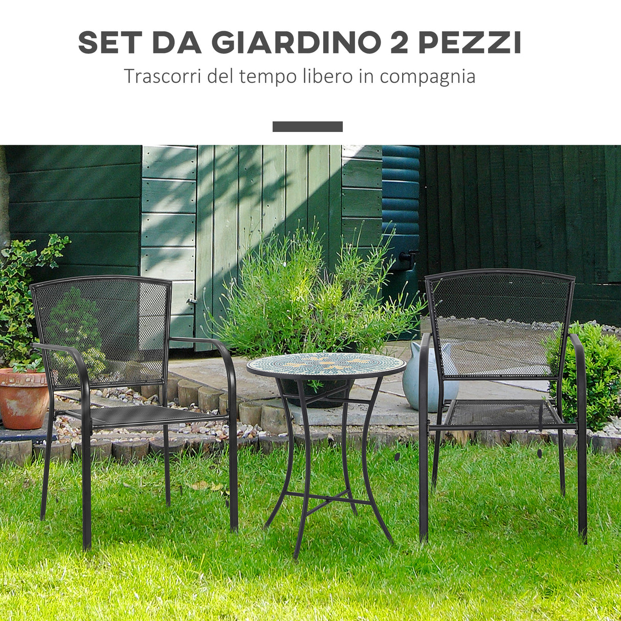 easycomfort set 2 sedie da giardino in metallo per cortile patio e terrazza nero