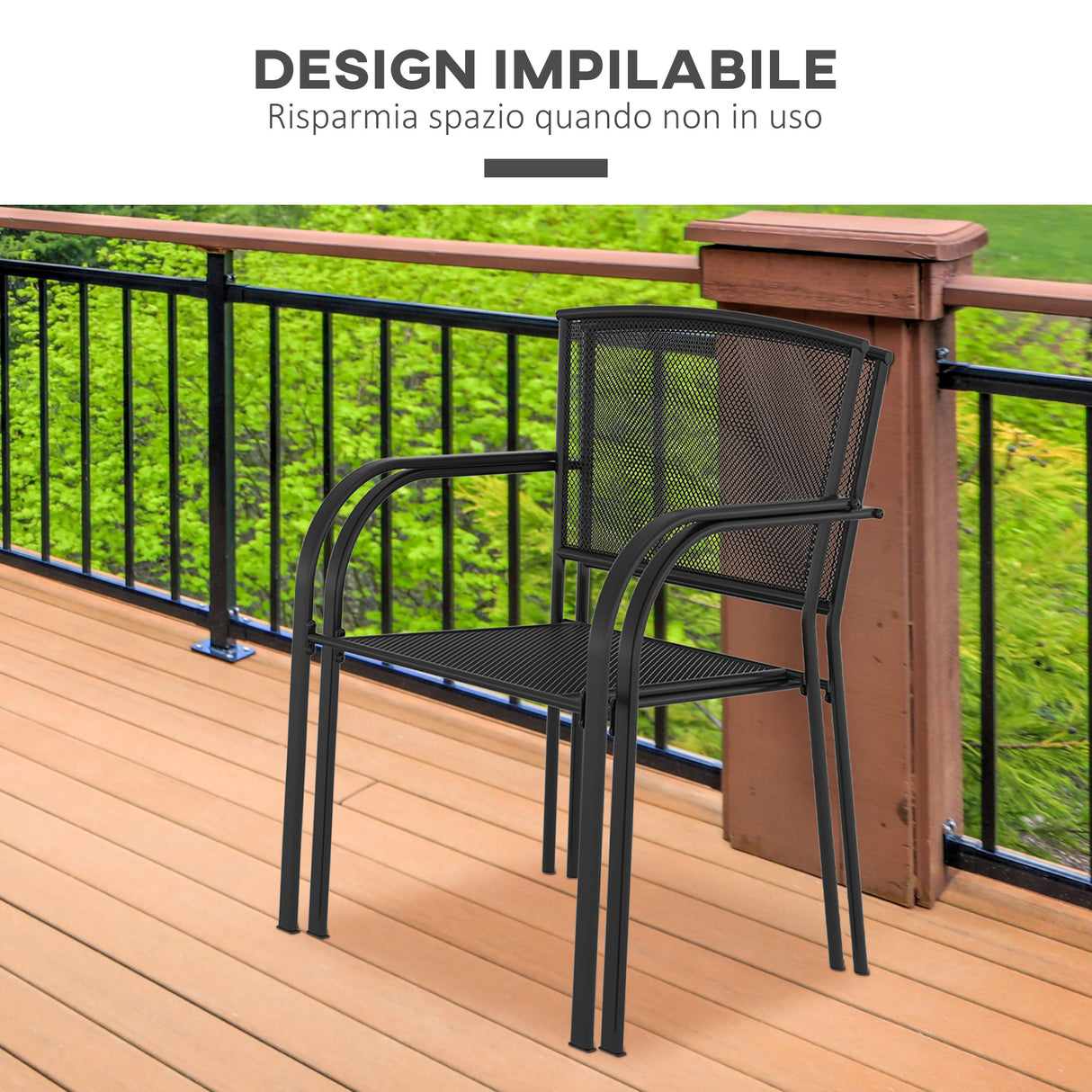 easycomfort set 2 sedie da giardino in metallo per cortile patio e terrazza nero