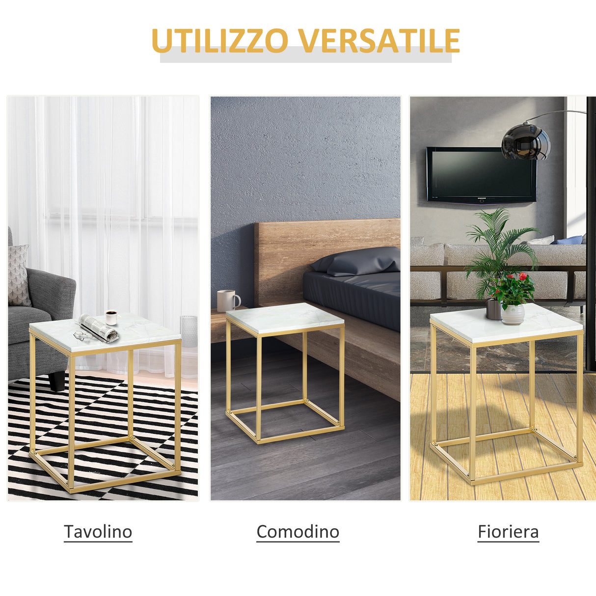 easycomfort easycomfort tavolino da caffe per casa e giardino in metallo con effetto marmo 40x40x50cm oro