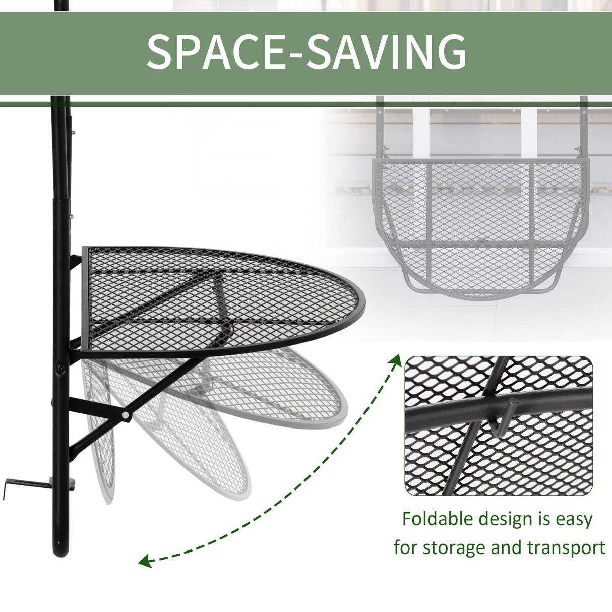 easycomfort tavolo da ringhiera pieghevole e regolabile in metallo 60x60x57 72cm nero