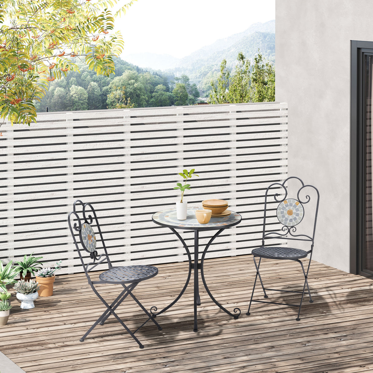 easycomfort set da giardino 3 pezzi 2 sedie pieghevoli e 1 tavolo design a mosaico grigio