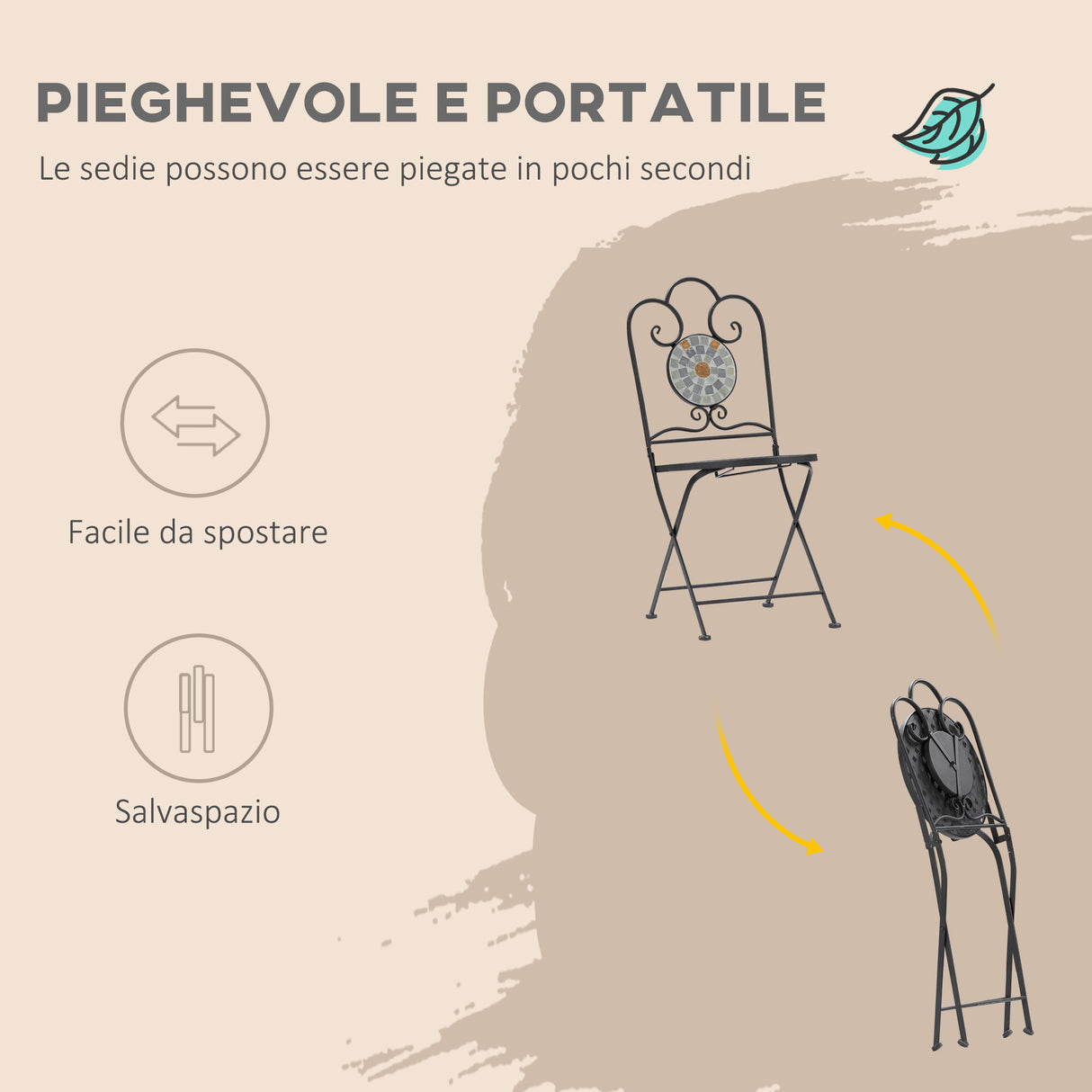 easycomfort set da giardino 3 pezzi 2 sedie pieghevoli e 1 tavolo design a mosaico grigio