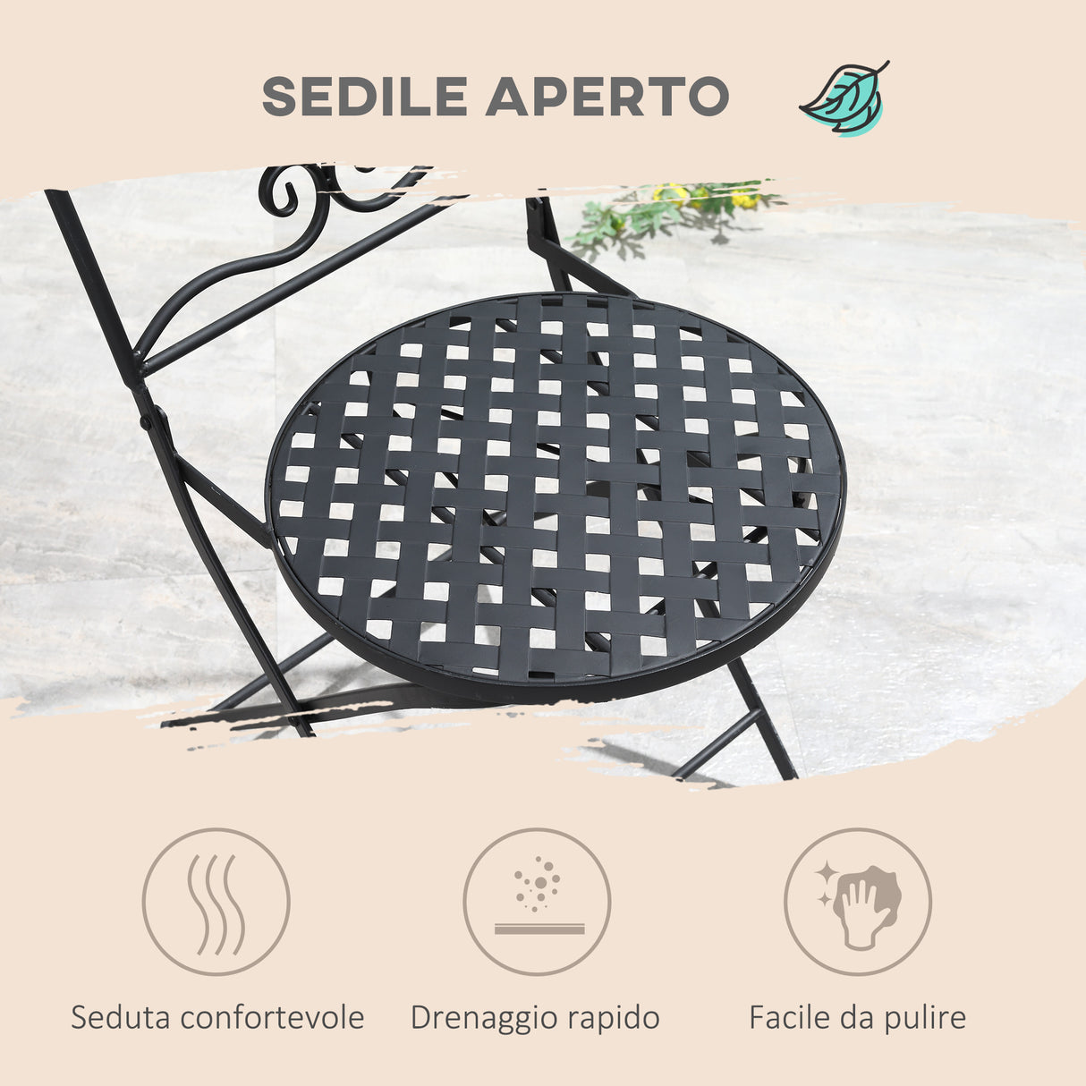 easycomfort set da giardino 3 pezzi 2 sedie pieghevoli e 1 tavolo design a mosaico grigio
