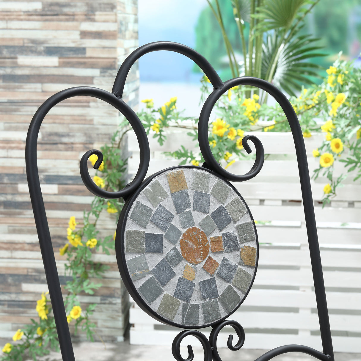 easycomfort set da giardino 3 pezzi 2 sedie pieghevoli e 1 tavolo design a mosaico grigio