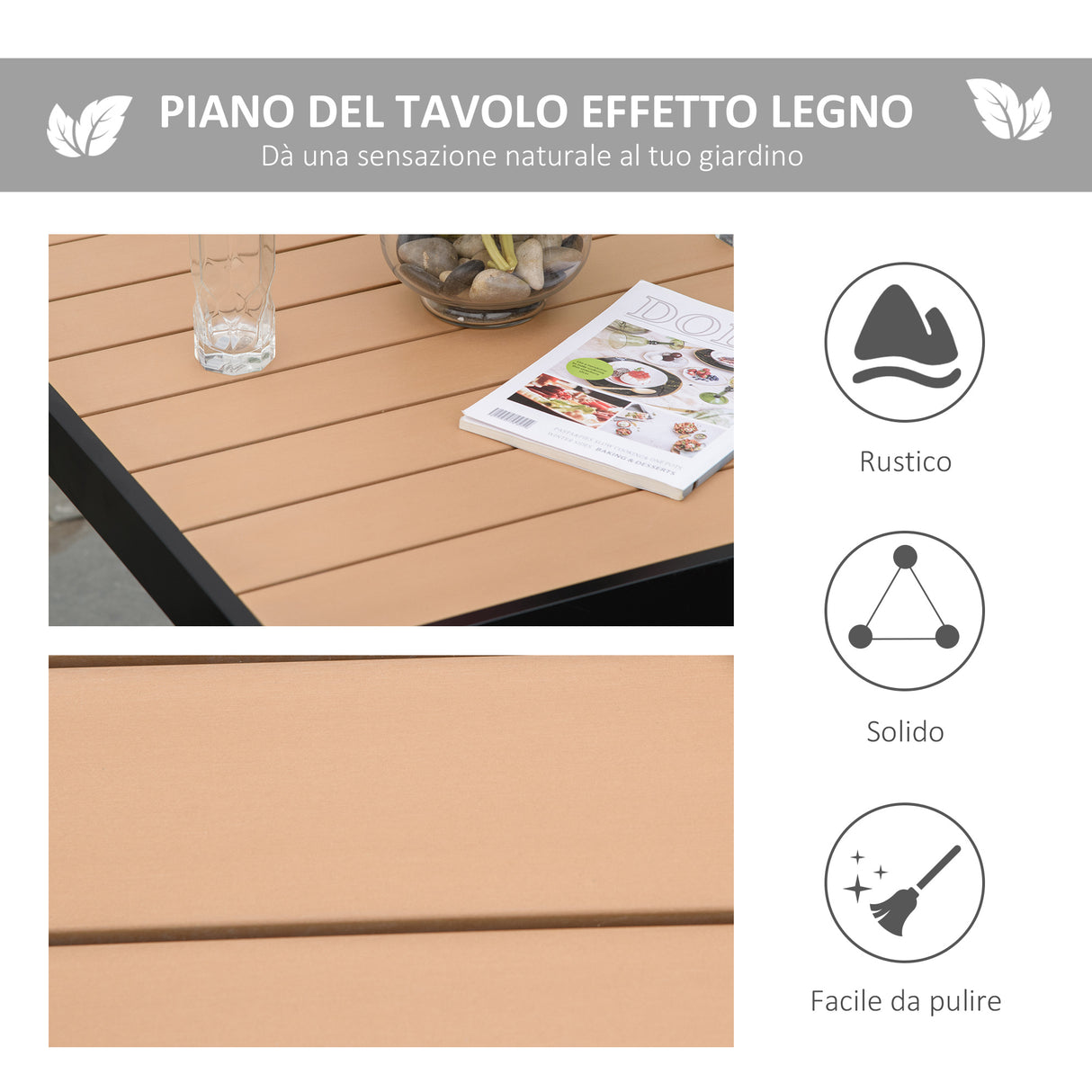 easycomfort easycomfort tavolo da giardino per 4 persone in alluminio e plastica nero e color legno