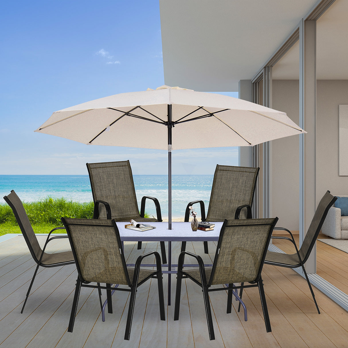 easycomfort easycomfort set 6 pezzi sedie da giardino con braccioli sedie da esterno impilabili in metallo e tessuto traspirante marrone