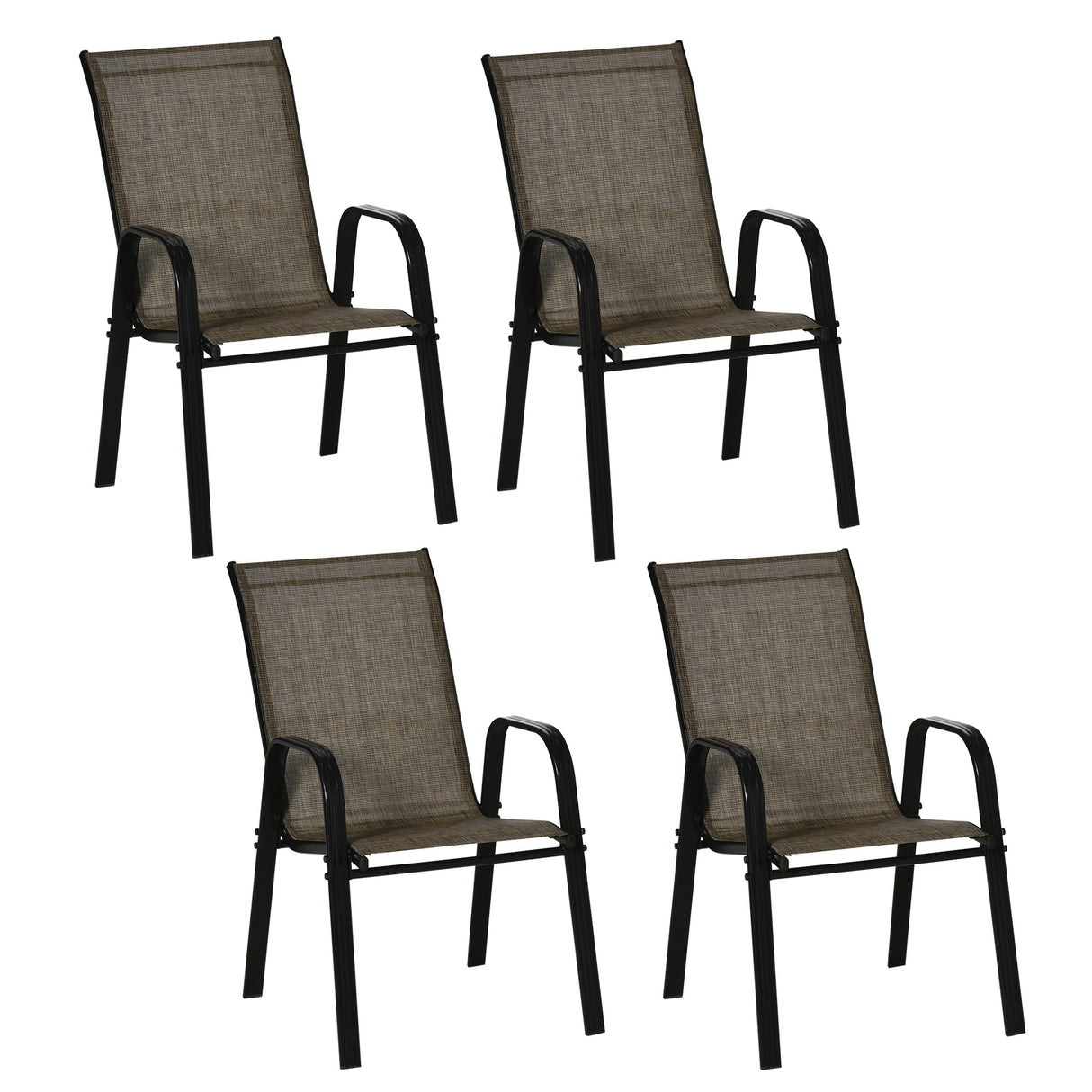 easycomfort set 4 pezzi sedie da giardino con braccioli sedie da esterno impilabili in metallo e tessuto traspirante marrone