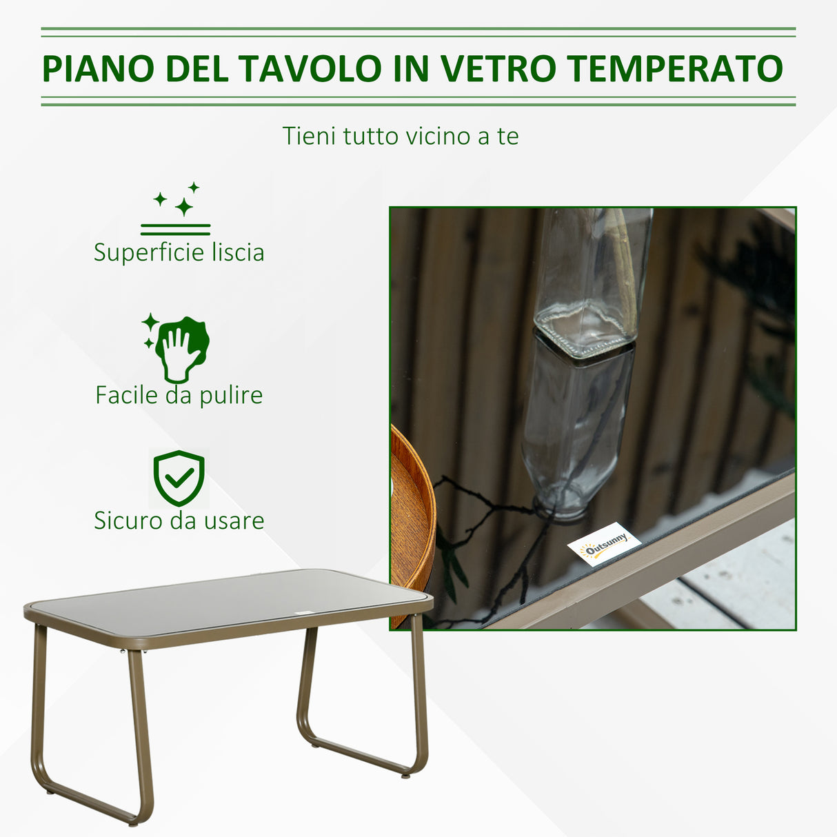 easycomfort set mobili da giardino 4 pezzi salotto da esterno con 2 sedie 1 divanetto e 1 tavolino da caffe in metallo e texteline kaki