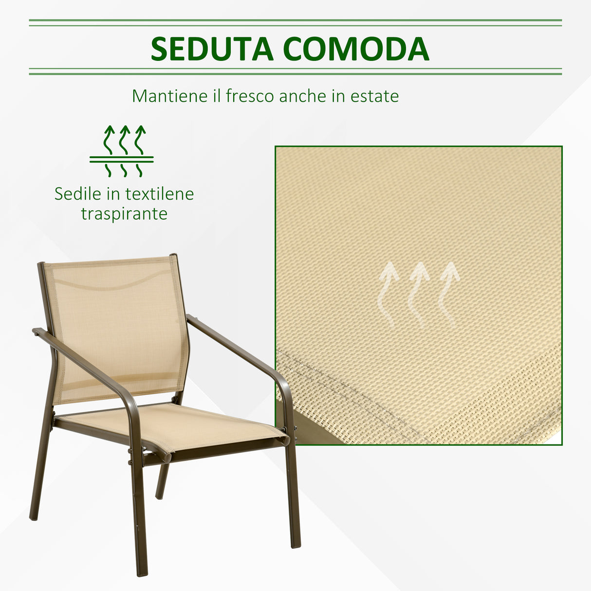 easycomfort set mobili da giardino 4 pezzi salotto da esterno con 2 sedie 1 divanetto e 1 tavolino da caffe in metallo e texteline kaki