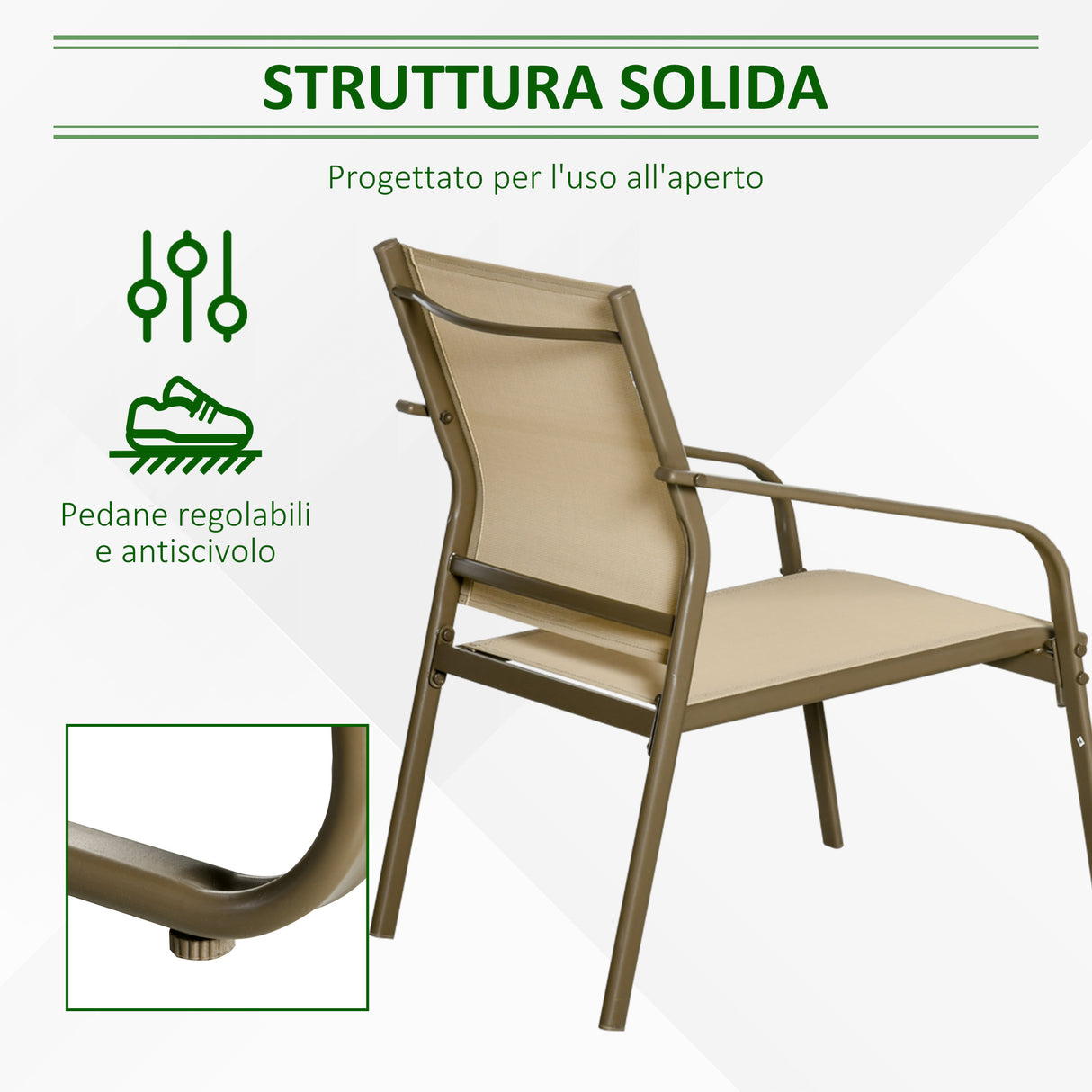 easycomfort set mobili da giardino 4 pezzi salotto da esterno con 2 sedie 1 divanetto e 1 tavolino da caffe in metallo e texteline kaki