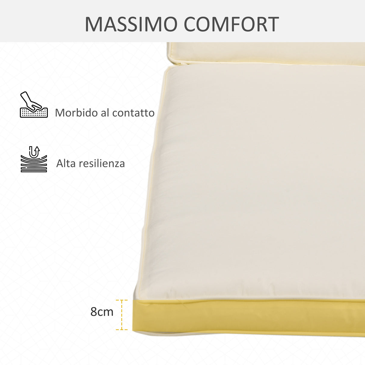 easycomfort cuscino per lettino prendisole con rivestimento poliestere sfoderabile 188x53x8cm bianco crema