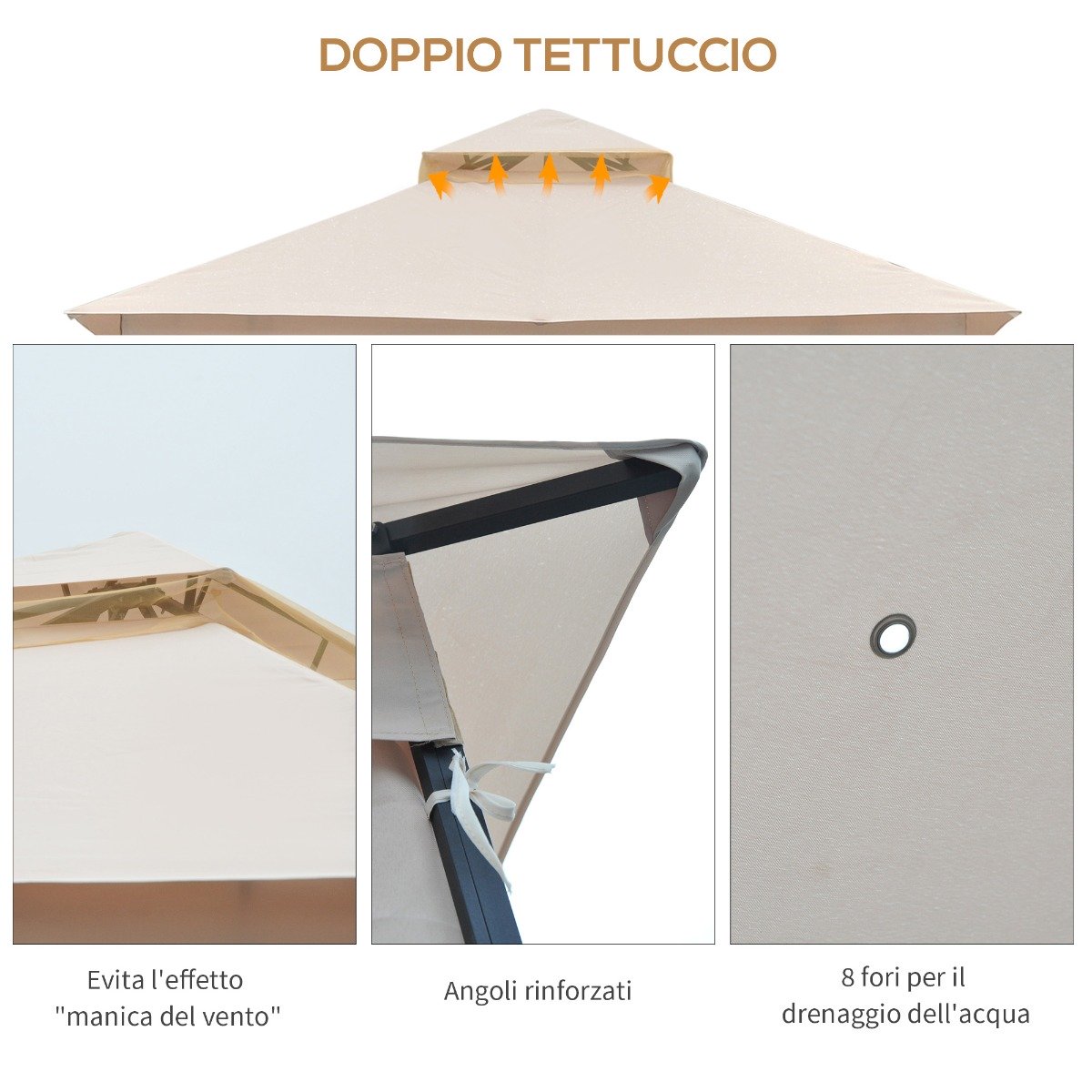 easycomfort easycomfort gazebo da giardino 3x3m in metallo con doppio tettuccio e pareti in poliestere beige