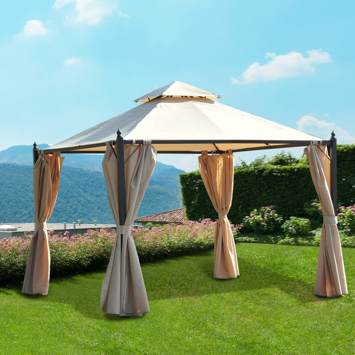 easycomfort easycomfort gazebo da giardino 3 x 3m con 4 tende laterali e doppio tetto beige