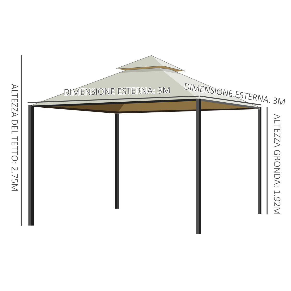 easycomfort easycomfort gazebo da giardino 3 x 3m con 4 tende laterali e doppio tetto beige