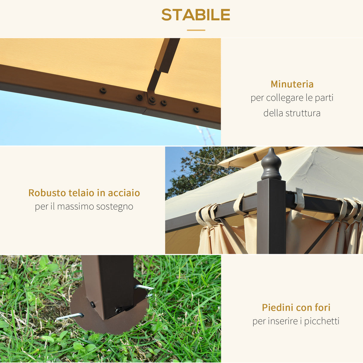 easycomfort easycomfort gazebo da giardino 3 x 3m con 4 tende laterali e doppio tetto beige