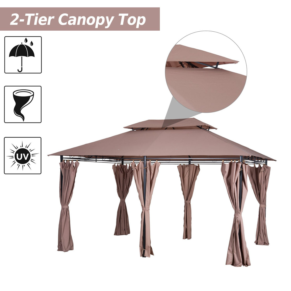 easycomfort easycomfort gazebo in acciaio con doppio tetto e tende impermeabili color cachi 4 x 3 m
