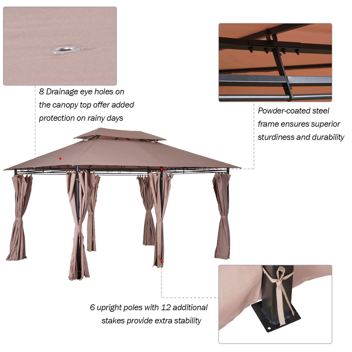 easycomfort easycomfort gazebo in acciaio con doppio tetto e tende impermeabili color cachi 4 x 3 m