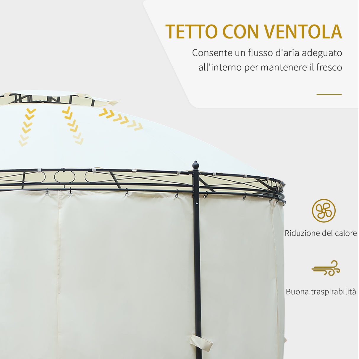 easycomfort gazebo da giardino rotondo con doppio tettuccio cinghie e tende o3.5x2.8m bianco