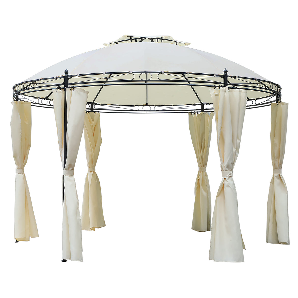 easycomfort gazebo da giardino rotondo con doppio tettuccio cinghie e tende o3.5x2.8m bianco